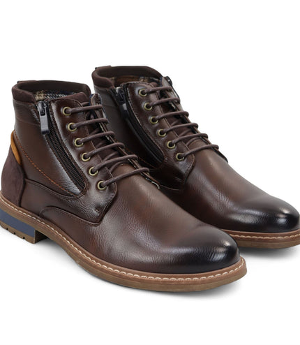 Men's Brown Biker Lace-Up Ankle Boots