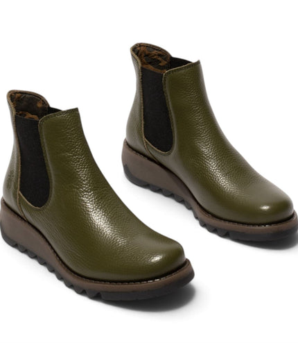 Fly London Womens Military Green Chelsea Leather Ankle Boots - SALV195