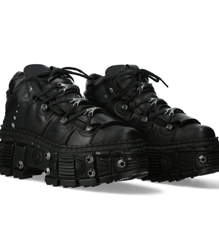 New Rock Goth Leather Ankle Boots-WALL106-S25