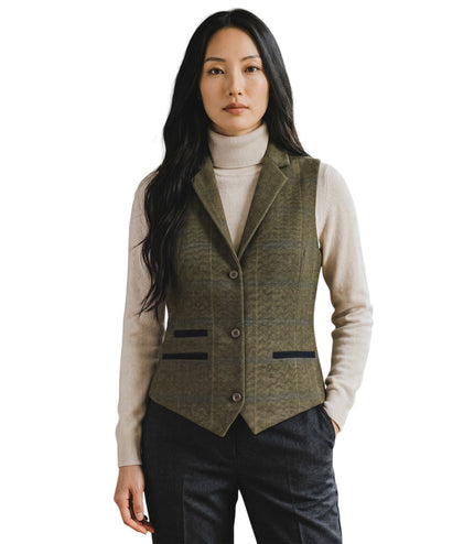 Women's Olive Tailored Fit Tweed Waistcoat Formal Vest - TPSTZ-7