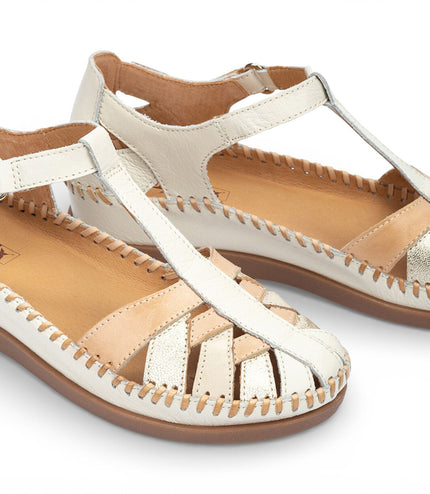 Pikolinos Women's White Leather Semi-Open Wedge Sandal Shoes - Cadaques