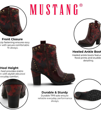 Mustang Women's Burgundy Floral Heeled Ankle Boots - M0162012