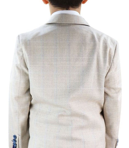 Boys 3 Piece Cream Herringbone Tweed Check Classic  Suit