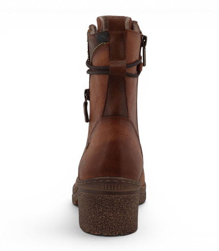 Mustang Women's Cognac Brown Lace-Up Heeled Winter Combat Boots - M0092003