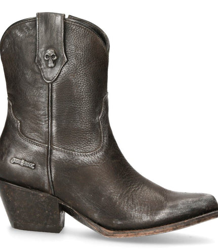 New Rock Black Leather Pointed Cowboy Boots - WSTM006-S1