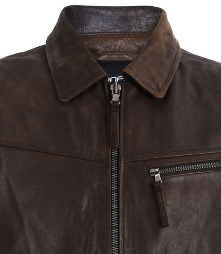Men's Harrington Cow Hide Leather  Leather Jacket-Lima - Brown