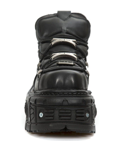 New Rock Unisex Metallic Black Leather Gothic Boots- M-Tank106-C2