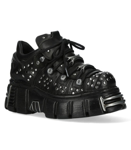 New Rock M-120Nr-C1 Black Leather Gothic Platform Ankle Boots