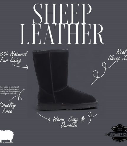 Women's Genuine Sheepskin Black Suede Slip-On Ankle Winter Boots - Dusk