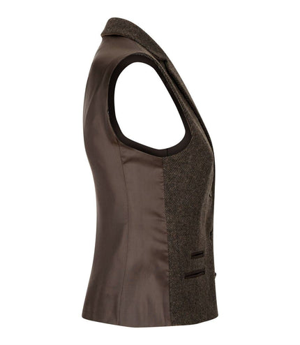 Womens Tweed 1920s Herringbone Brown Waistcoat
