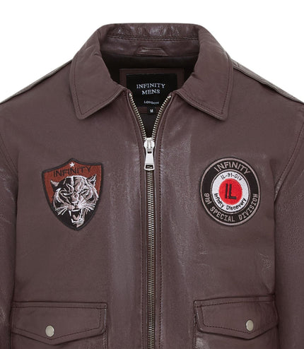 Men's Brown Leather Bomber G-1 Aviator Collar Jacket  - Maverick