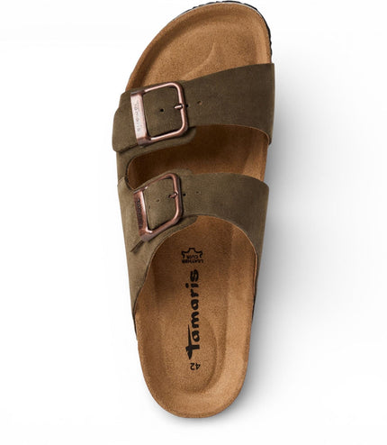 Tamaris Men's Olive Green Leather Slip-On Footbed Slipper Sandals