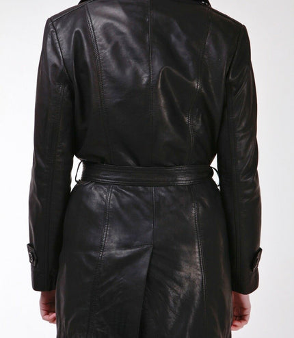 Womens 3/4 Length Trench Coat-Ranchi - Black