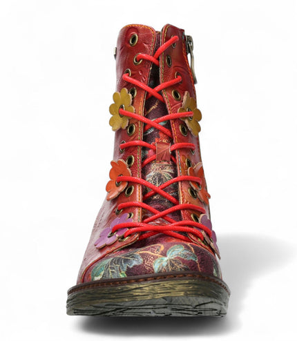 Laura Vita Ercnaulto 212 Red Floral Womens Gothic Victorian Leather Ankle Heeled Boots