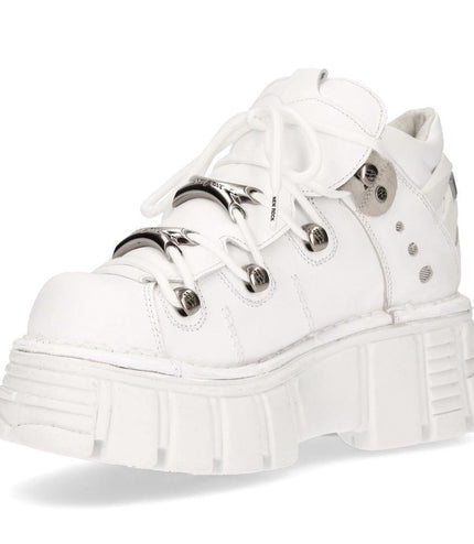 New Rock White Leather Gothic Ankle Boots - 106N-S8