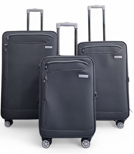 Handa Set of 3 Soft Shell Suitcase in Black