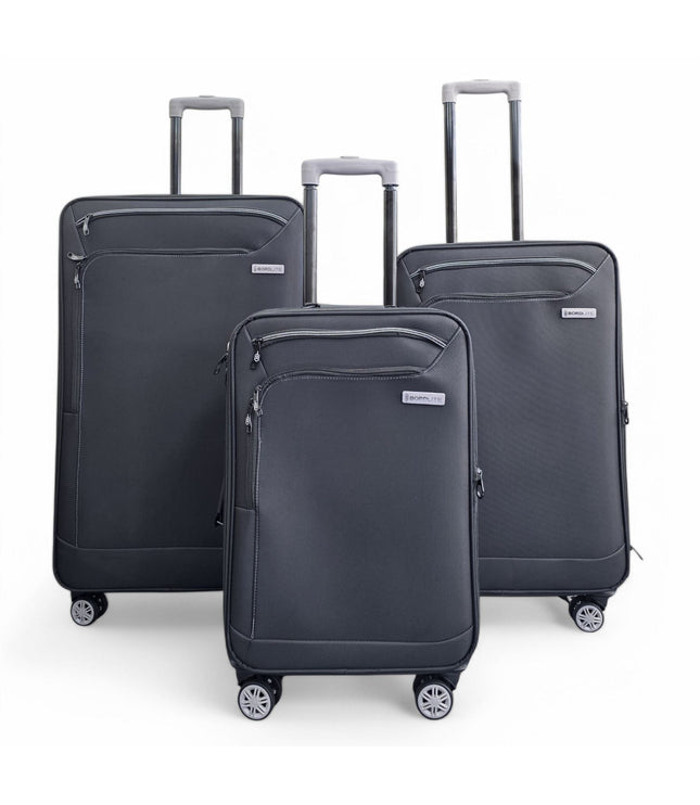 Handa Set of 3 Soft Shell Suitcase in Black