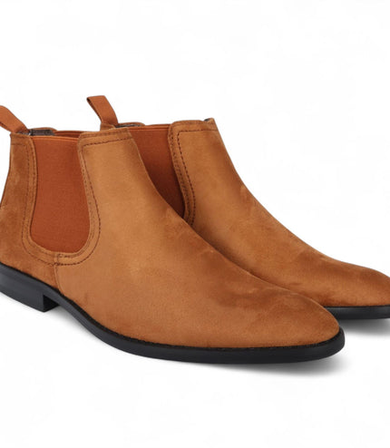 Men's Tan Suede Chelsea Boots Real Leather Lined Slip-On