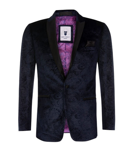 Mens Navy Velvet Paisley Blazer Dinner Jacket