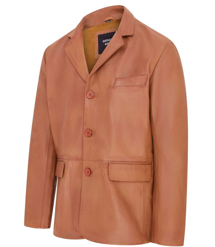 Mens Genuine Leather Blazer Soft Real Italian Tailored Vintage Jacket Coat - Tan