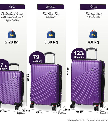 Bega Set of 3 Hard Shell Suitcase in Purple