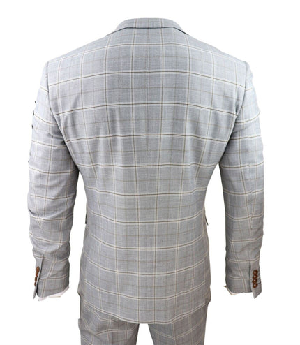 Mens Light Grey 3 Piece Velvet Trims Tailored Fit Suit