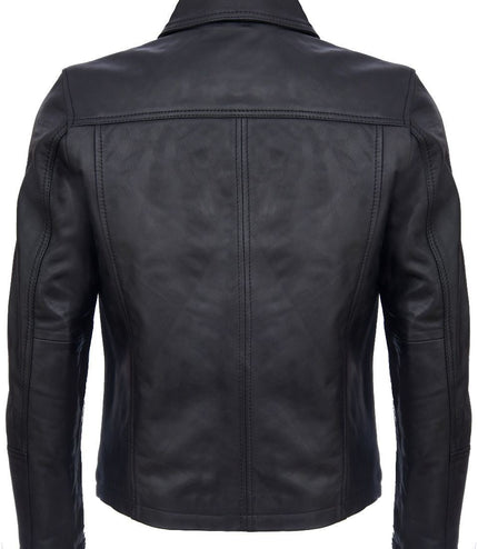 Mens Smart Classic Harrington Leather Jacket-New York - Black