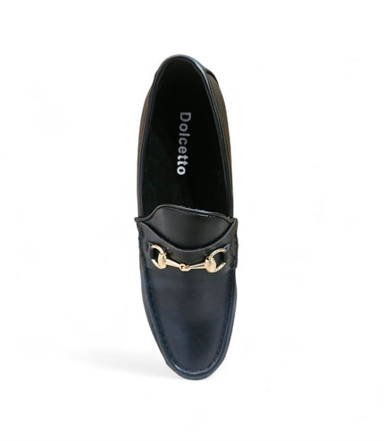 Men's Black Loafers with Gold Buckle Smart Slip-On Shoes