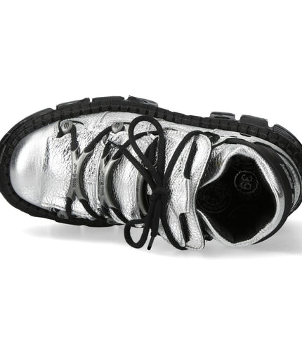 New Rock M-106Wall-C29 Metallic Silver Black Leather Gothic Ankle Boots
