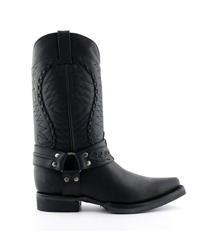 Grinders Mens Black Leather Cowboy Boot - Galveston