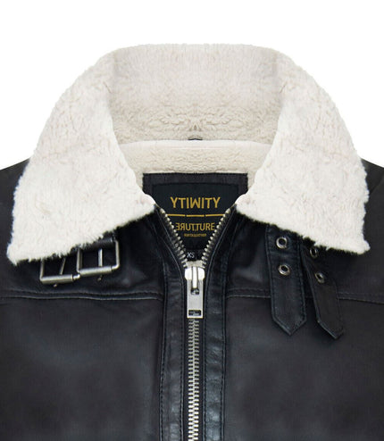 Men's Leather Quilted Biker Puffer Jacket - BrasÃ­lia - Black