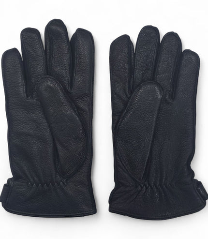 Men's Black Italian Leather Warm Wool-Lined Winter Gloves - M-LGV-505