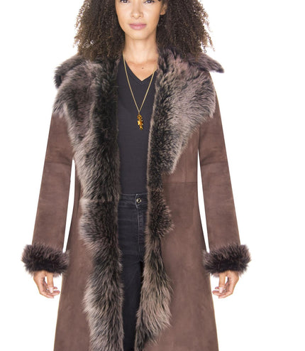 Womens Toscana Sheepskin Suede Trench Coat-Tbilisi - Navy