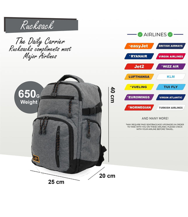 Backpack Rucksack 40x20 x25 cm Underseat Travel Cabin Bag for Ryanair, Easy Jet Grey