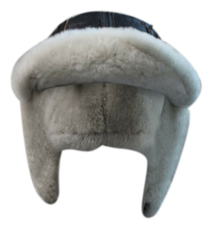 Men's B3 Brown Cream RAF Aviator Sheepskin B-55 WW2 Trapper Flying Hat