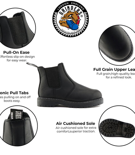 Grinders Unisex Black Chelsea Acs Leather Ankle Slip On Boots