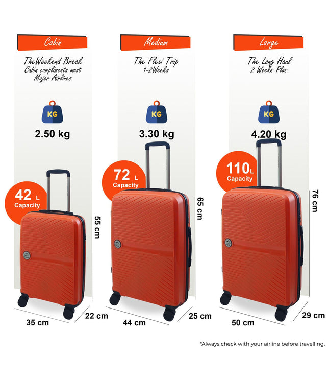 Acton Set of 3 Hard Shell Suitcase in Orange