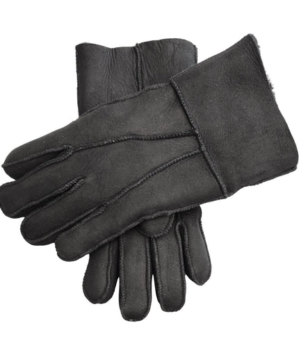 Infinity Leather Unisex Black Sheepskin Suede Gloves with Roll Up/Down Cuff