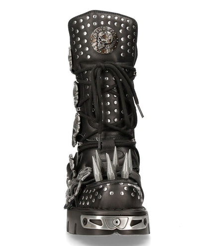 New Rock Black Leather Studded Gothic Boots - 1535-S1