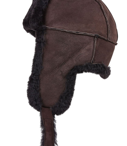 Mens Brown RAF Aviator Suede Sheepskin B-55 Trapper Hat Winter Warm Leather Navigator Hat