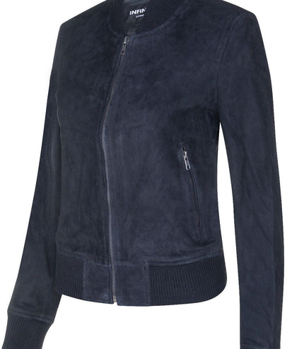 Womens MA-1 Suede Bomber Jacket-Arnhem - Navy