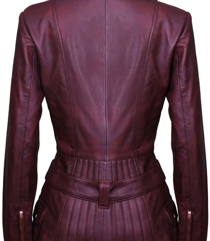 Womens Long Leather Biker Jacket-Quito - Brown