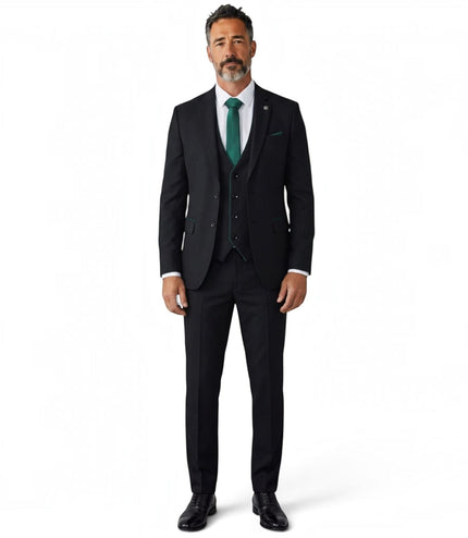 Men's Black Formal 3 Piece Tailored Fit Plain Suit - IM4