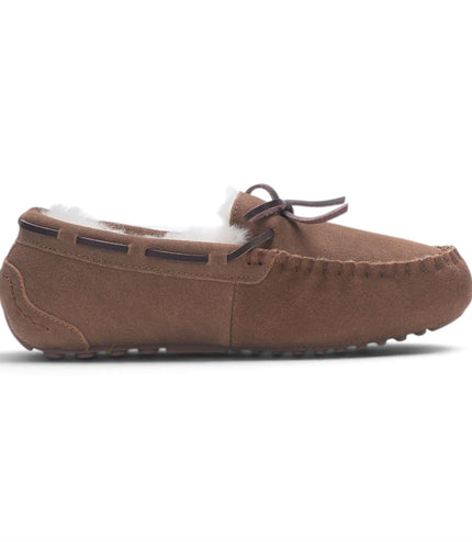 Women's Chestnut Tan Genuine Sheepskin Moccasin Winter Slippers - Aspen