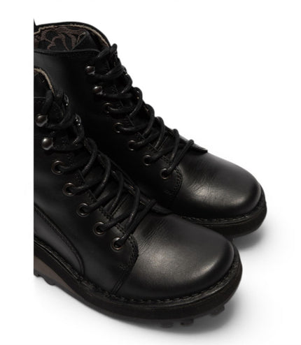 Fly London Womens Black Leather Lace-Up Ankle Boots - HAZI147