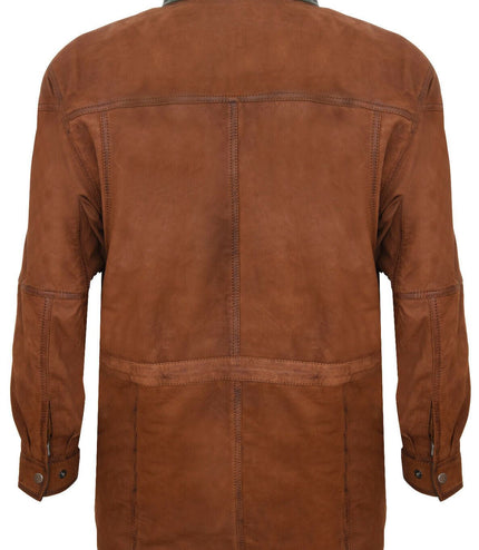 Mens Nubuck Leather Parka Coat-Winnipeg - Tan
