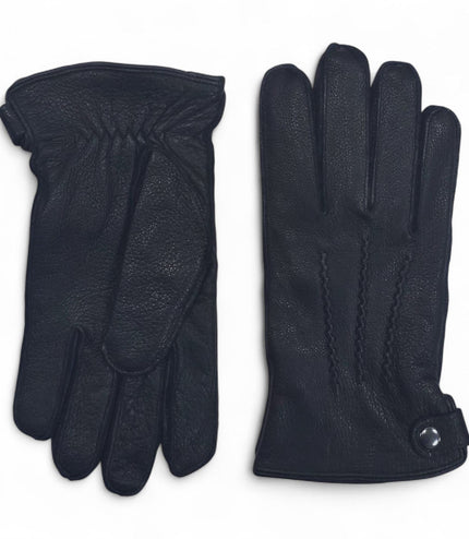 Men's Black Italian Leather Warm Wool-Lined Winter Gloves - M-LGV-505