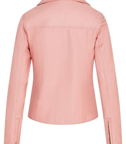 Women's Classic Brando Biker Leather Jacket - Broome - Baby Pink