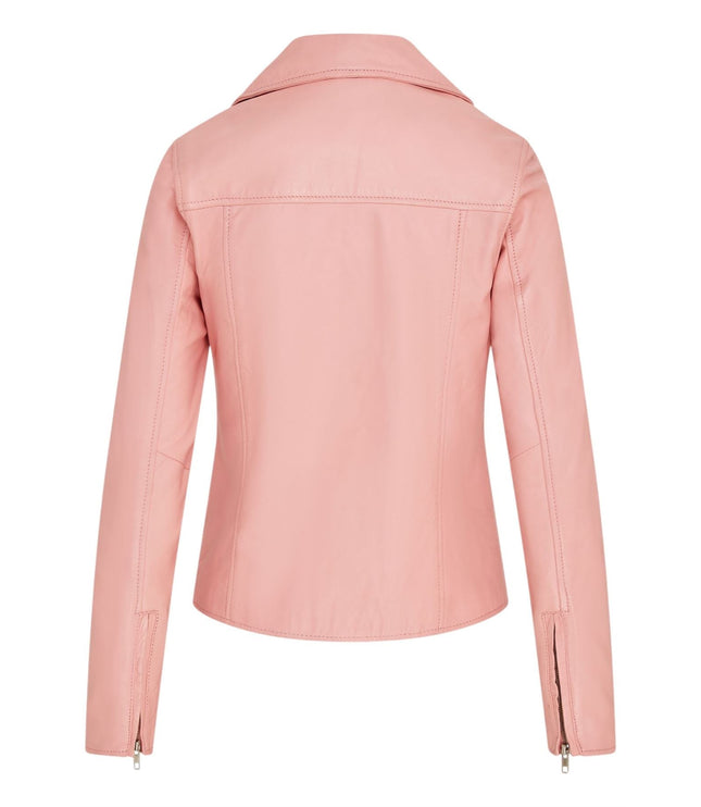 Women's Classic Brando Biker Leather Jacket - Broome - Baby Pink