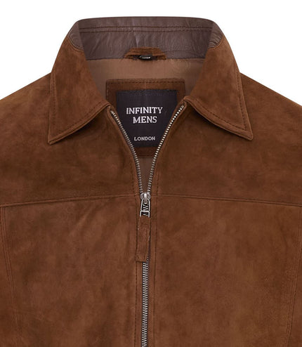 Mens Retro Brown 100% Goat Suede Leather Harington Biker Jacket - Brown